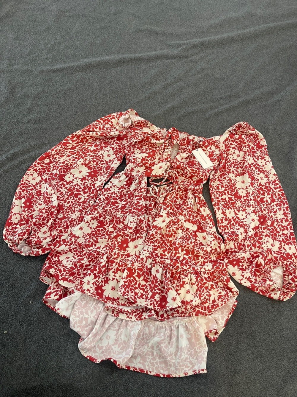 RESA Red and White Floral Off-Shoulder Peasant Blouse